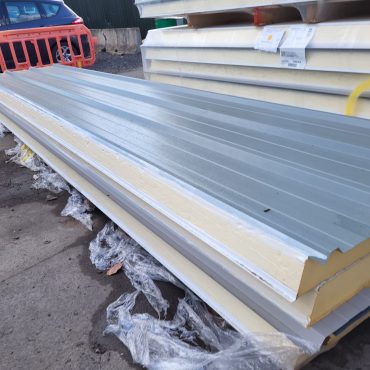 Very Cheap Trisomet 333 Composite Panels / 120mm Insulated Box Profile Steel Roofing Sheets in Merlin Grey with a Plastisol Coated Finish – Packs to clear